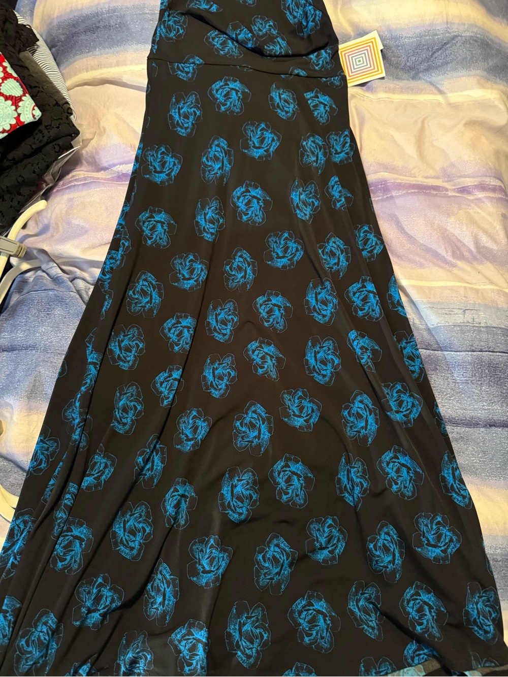 Black Maxi Skirt/Dress with Blue Floral Print
